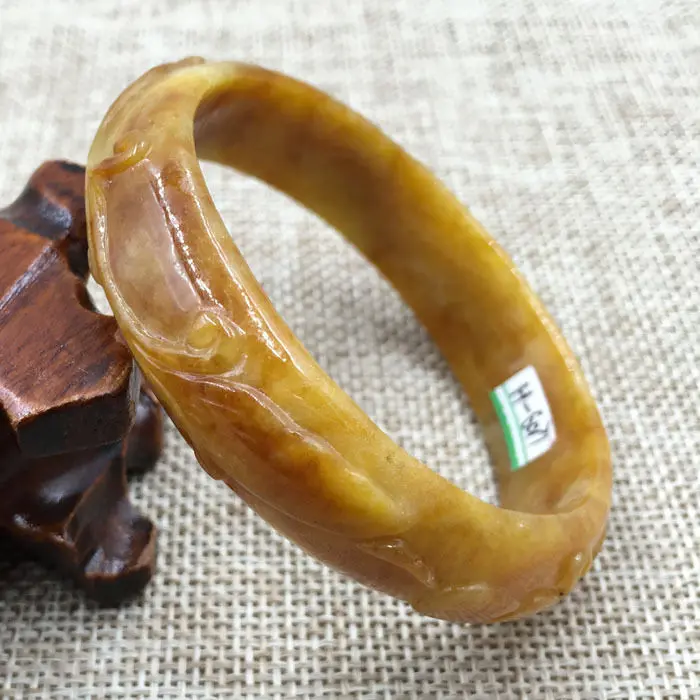 

A-6071 Vintage China Hand-carved Brown Jadeite Jade Gems Bracelet Bangle 55mm