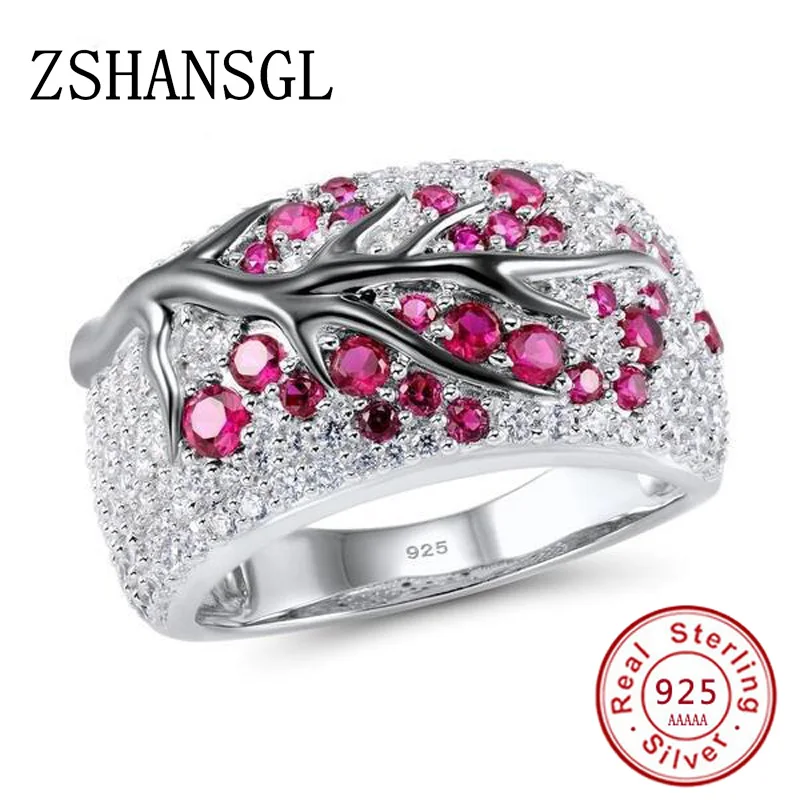 

Luxury 925 Silver filled Pink Big CZ Crystal Wedding Female Rings for Women Simple Green leaves Geometric Ring Jewelry Bijoux