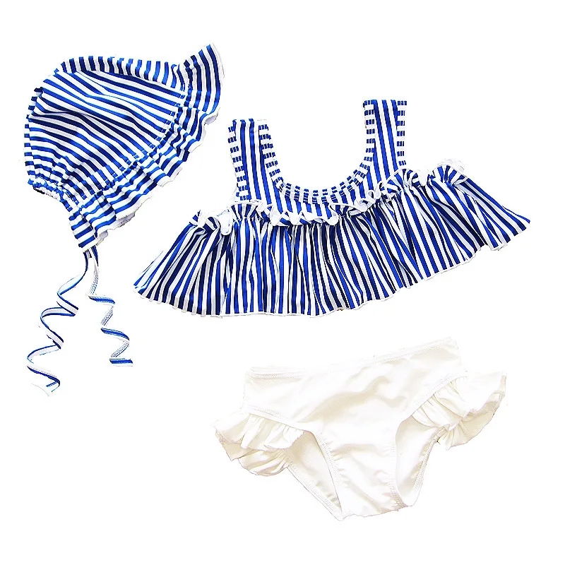 Princess Striped Girls Swimsuits Two Pieces Swim Wear Kids Bathing Suits Cute Beach Skirt 2-6Years Children Girls Swimwear