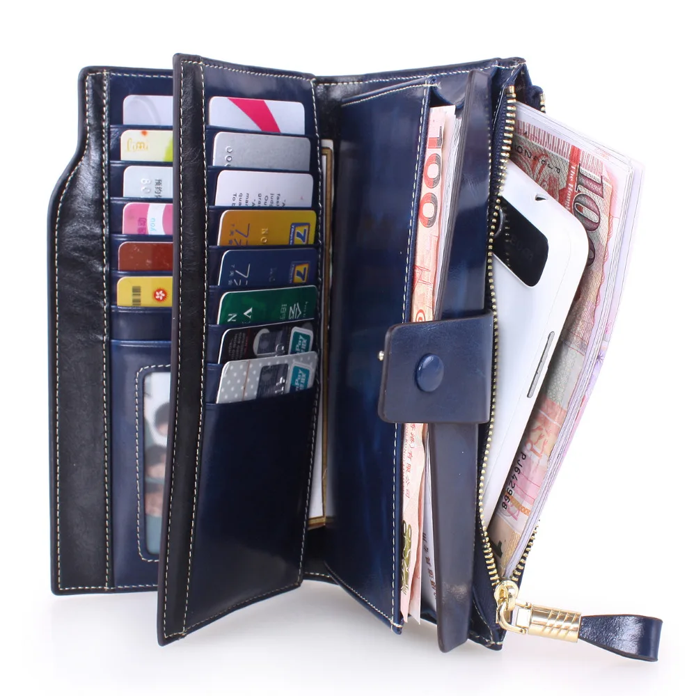 Womens Genuine Leather Wallet and Purse Clutch Large Capacity Luxury Long Business Zipper Pocket Female Card Holder hasp | Багаж и сумки