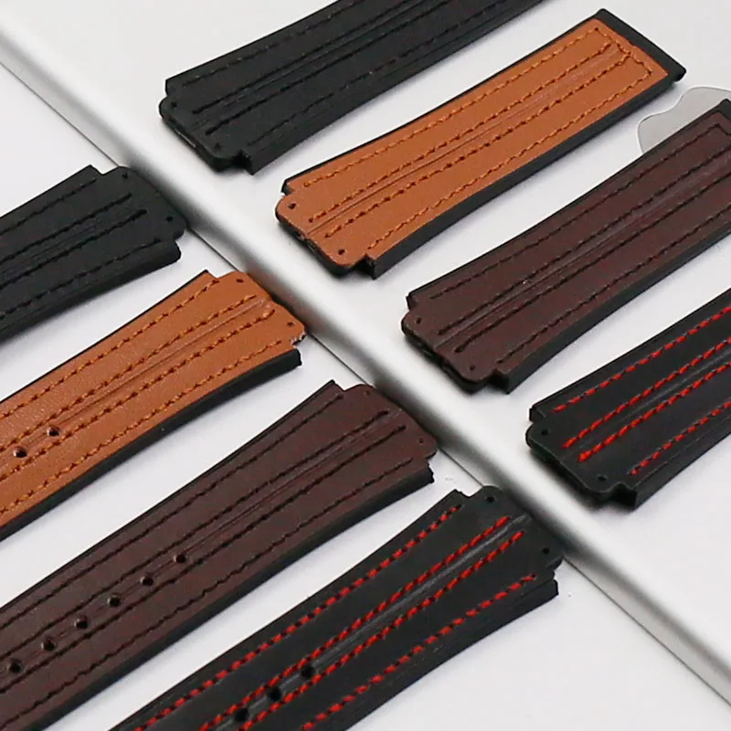 Leather strap men's watch accessories buckle for HUBLOT big bang rubber strap waterproof sports bracelet watch band 19mmx25