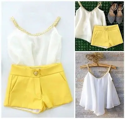 

2016 Summer Newest Baby Kids Girls Sun Chiffon Top Shirt+Hot Pants/Shorts Outfits Clothes for 2-11Y