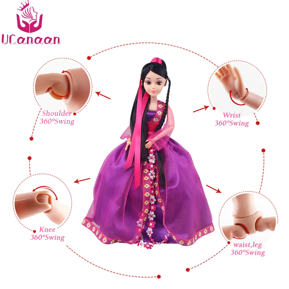 UCanaan Хуа мулань 30 см кукла черные длинные волосы Игрушки для девочек 3D глаза 12