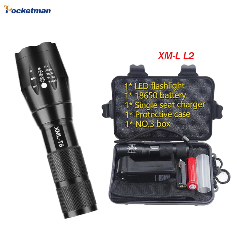 

LED Flashlight Tactical Flashlight 5000 Lumens XM-L2 Zoomable 5 Modes Aluminum Lanterna LED Torch Flashlights For Camping