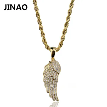 

JINAO Fashion Charm Women Jewelry Angel Wings Pendant Necklace Gold Silver Color Plated Iced Out Full CZ Best Gift Idea