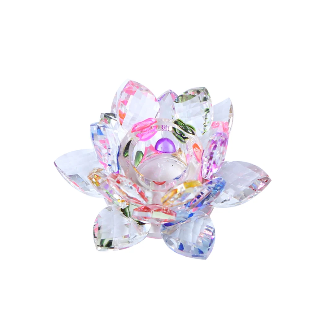 2 Pieces Buddhist Transparent Crystal Lotus Flower Votive Tealight Candle Holder Candlestick Home Kitchen Decor Ornaments