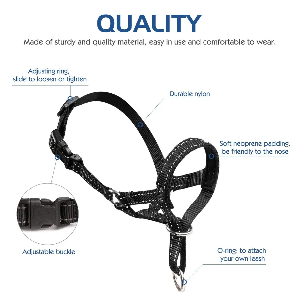 Dogs Mouth Muzzle Pet Dogs Nylon Reflective Mouth Cover Adjustable Loop Anti-Bite Bark Control Easy Fit Dog Muzzle Black