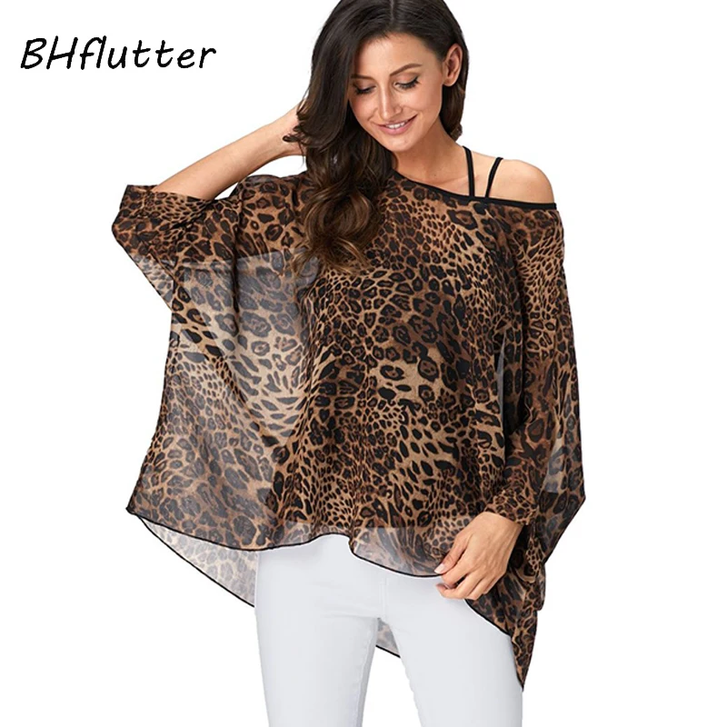 BHflutter 4XL 5XL 6XL размера плюс блузка рубашка женская с принтом в полоску летние топы футболки с рукавом летучая мышь повседневные шифоновые блузки 2019