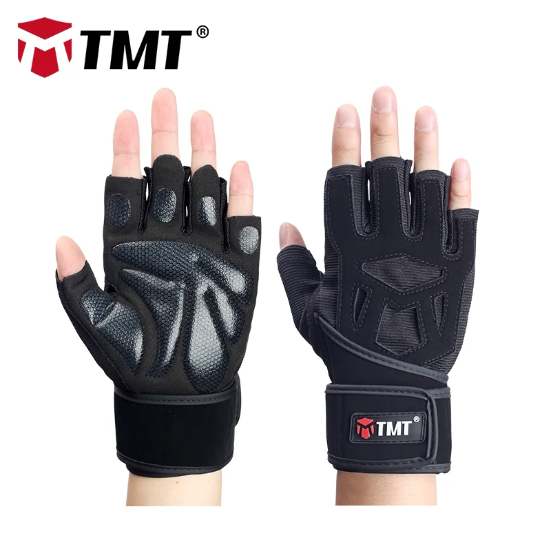 TMT Sports Antislip Gloves Half Finger Breathable Lengthened Wrist Belt font b Fitness b font Dumbbell
