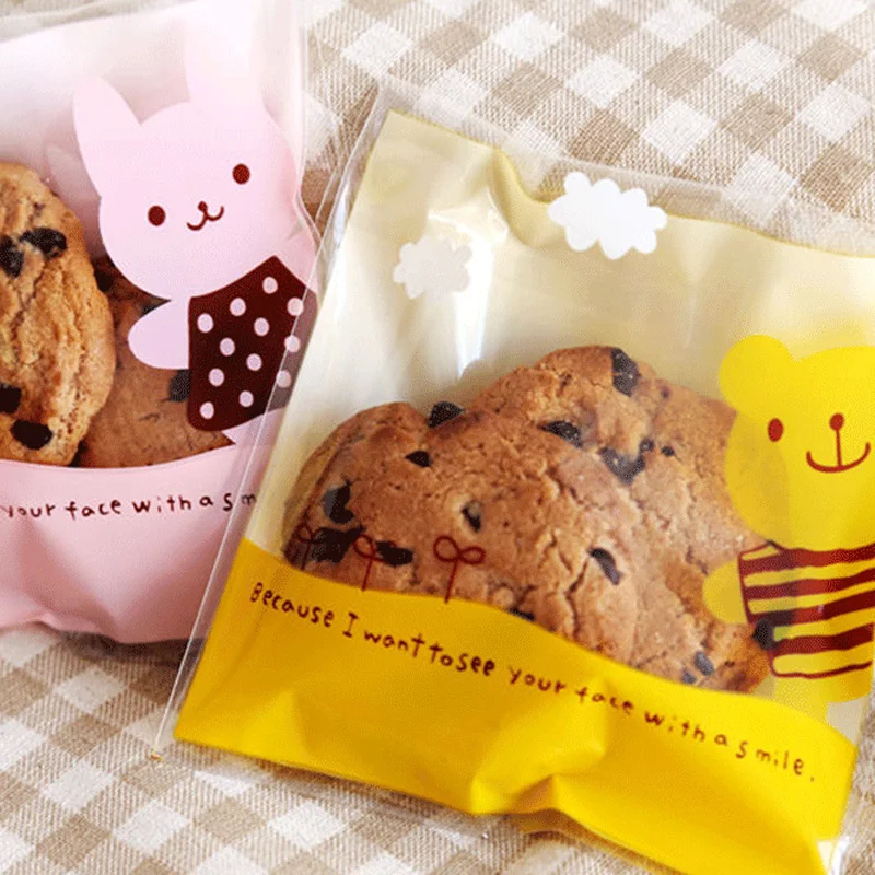 100pcs Yellow Bear Style Open Top Cookies Biscuits Bags Wedding