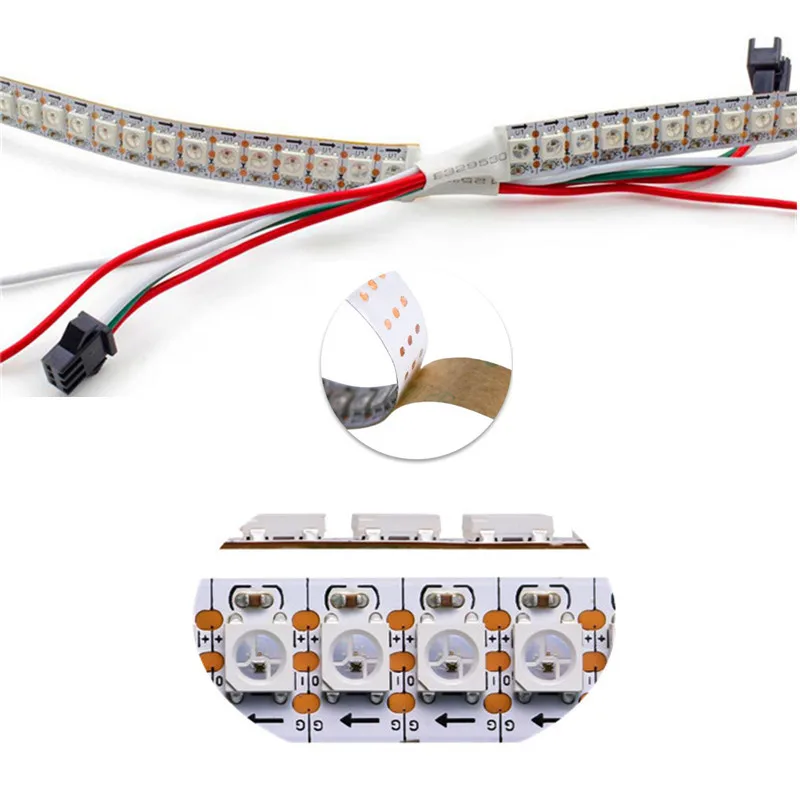 1 м 2 м 3 м 4 м 5 м полноцветный WS2812B WS2812 Светодиодная лента светильник DC5V черный/белый PCB 5050 RGB Smart Pixel контроль светодиодный светильник ing