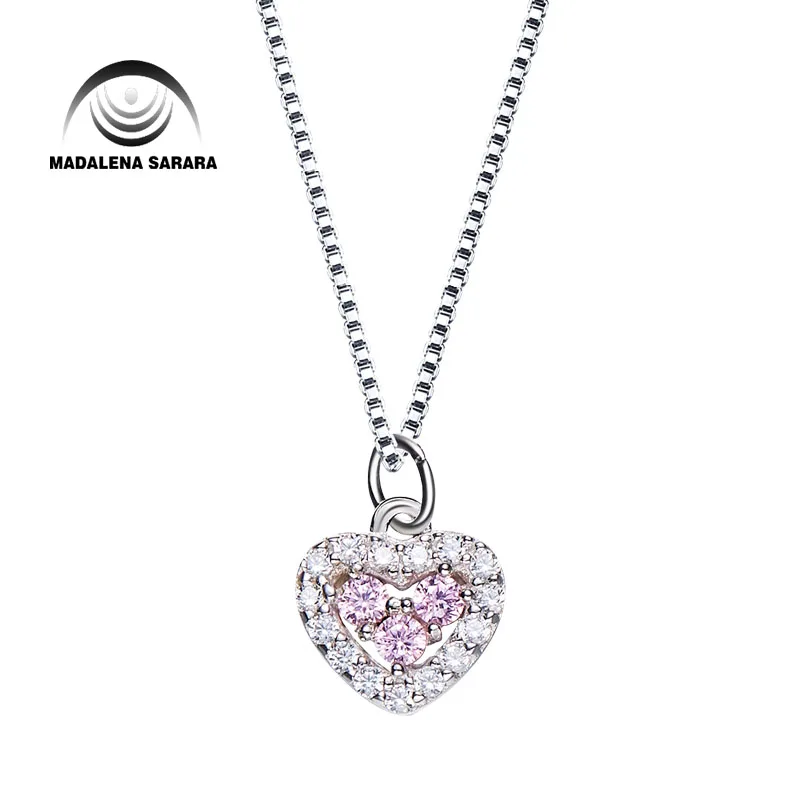 

MADALENA SARARA Synthetic Quartz Stone Fashion Heart Pendant Necklace S925 Chain