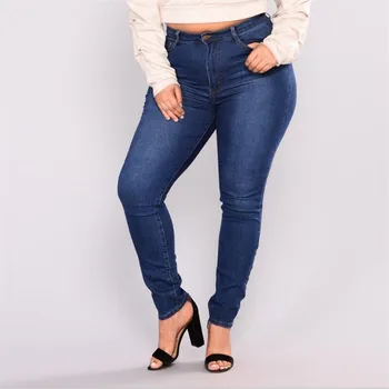 

New For Women Dark Blue High Waist Loose Dedicated Fat MM Pencil Cotton Jeans Europe Fashion Plus Size L-5XL NC-30