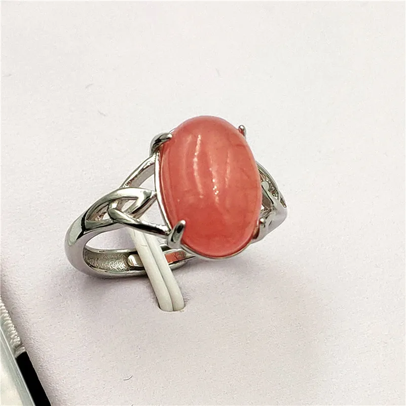 

Adjustable Ring Natural Rhodochrosite Crystal Gemstone 925 Silver 13x9mm Beads Lucky Love Gift Ring Jewelry AAAAA Drop Shipping