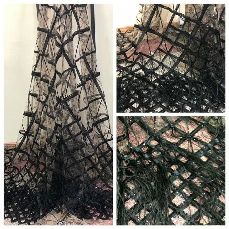 

Nigerian lace fabric 2018 high quality Nigerian French tulle lace fabric with feather guipure African lace fabrics HX828-1