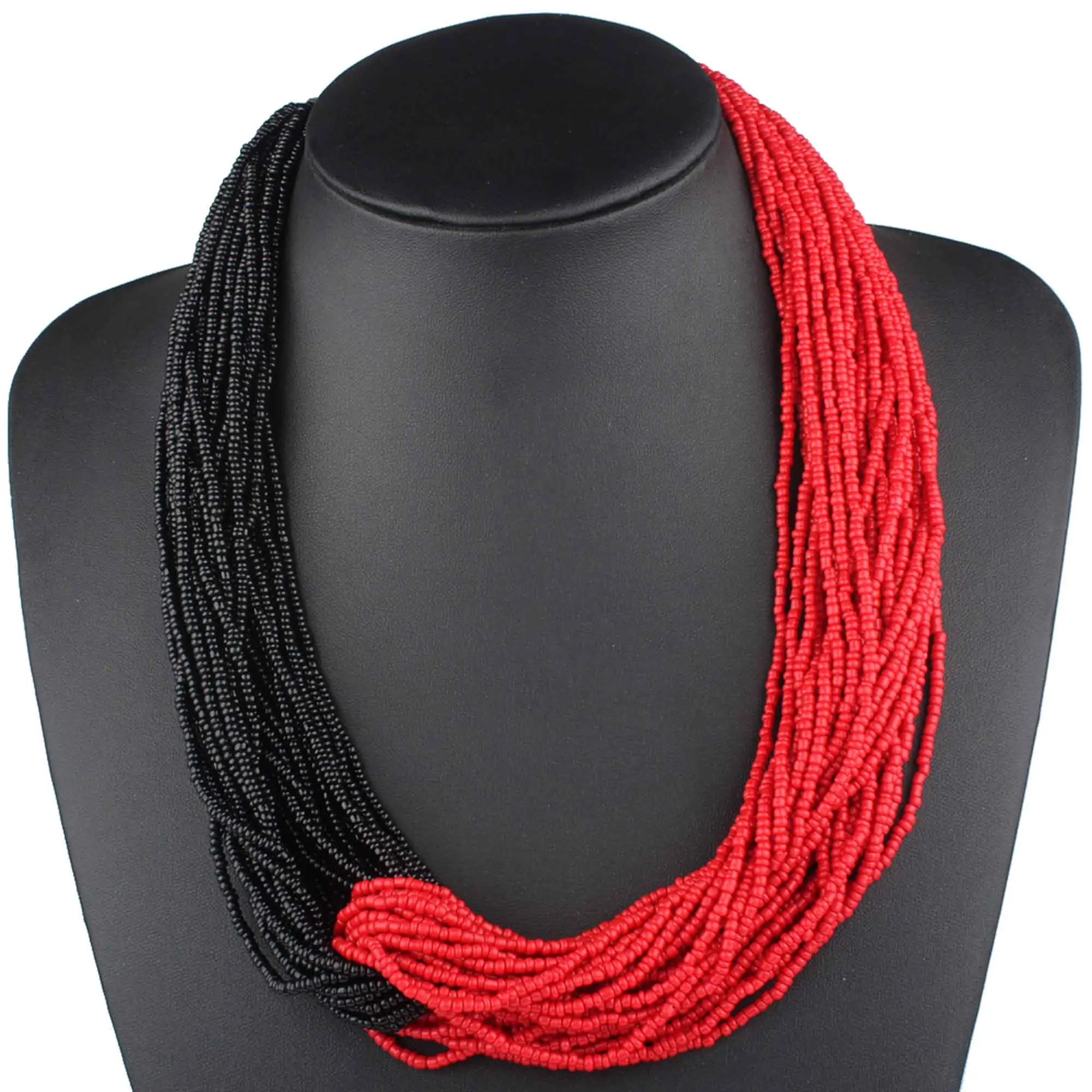 Claire jin, ручная работа, маленькие бусы, контрастный цвет, два тона, ожерелье для женщин, модное многослойное винтажное ожерелье, богемное ювелирное изделие - Окраска металла: Red and Black