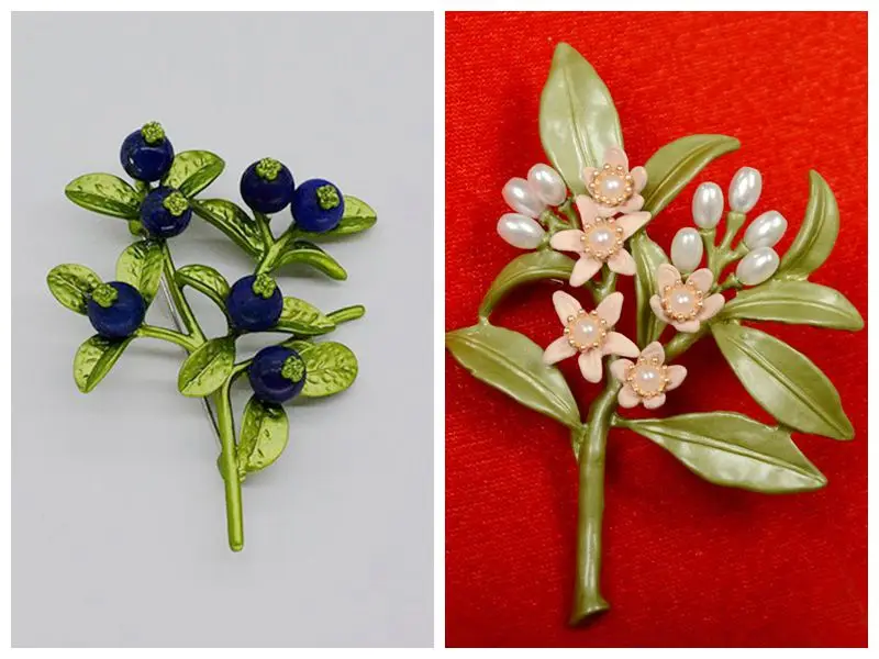 

2018 Fashion brooch jewelry blueberry branches Natural bluestone Retro brooch Women's wedding accessorieS