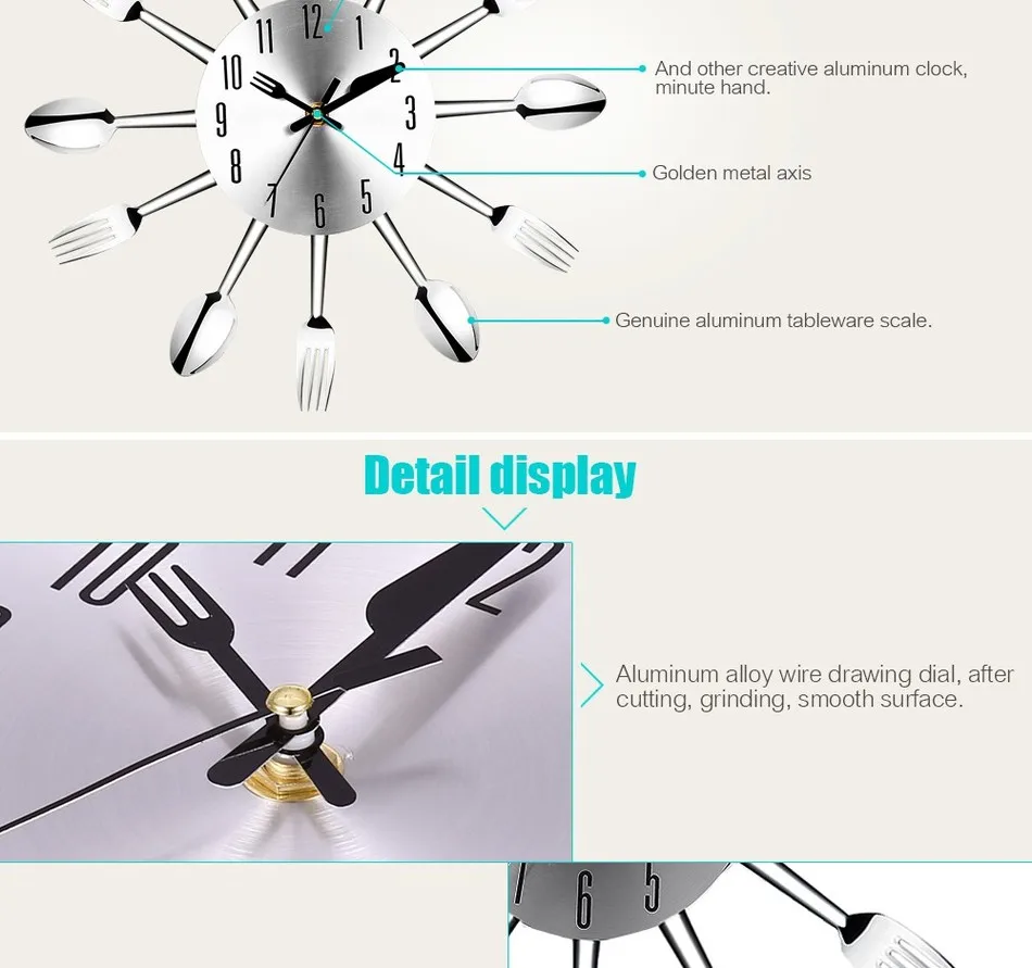 Короткие современные большие настенные часы из нержавеющей стали, настенные часы, волшебная ложка, вилка, кварцевые иглы, 3D часы для гостиной, домашний декор Z30