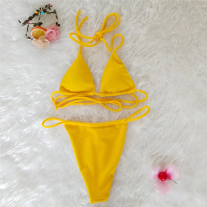 Бразильский комплект бикини, купальник для женщин, сексуальный купальник, Одноцветный микро бикини, пляжная одежда, купальный костюм для женщин