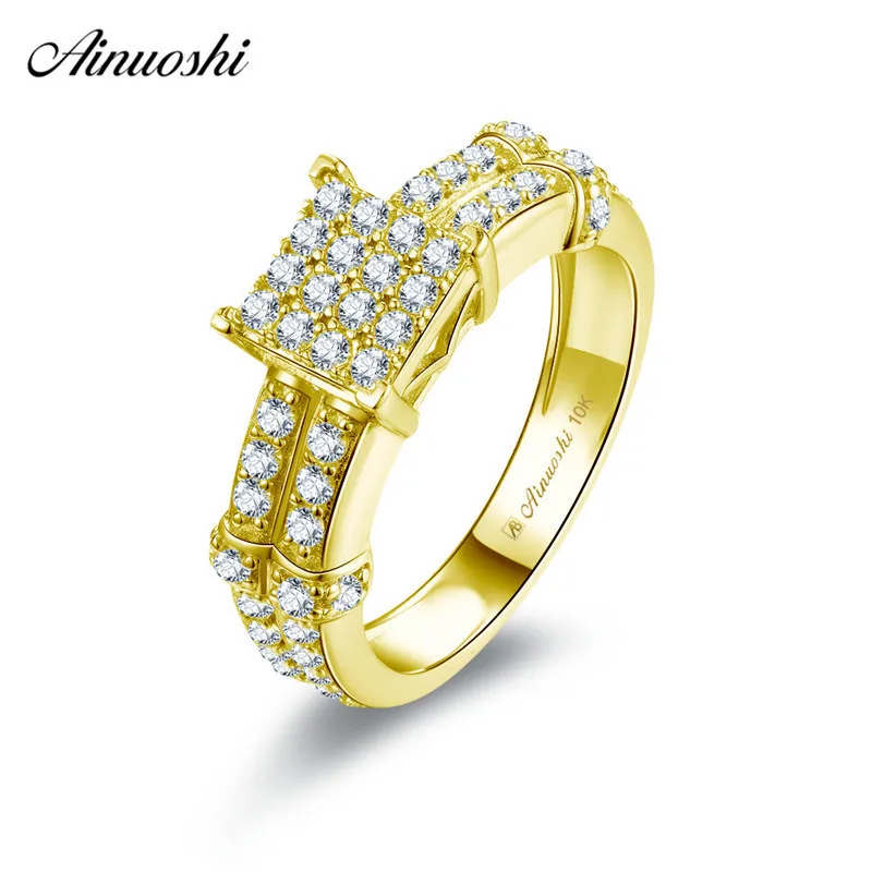 

AINUOSHI 10k Solid Yellow Gold Square Ring Woman Wedding Engagement Bague Jewelry Bridal Band Anillo Shining SONA Diamond Ring