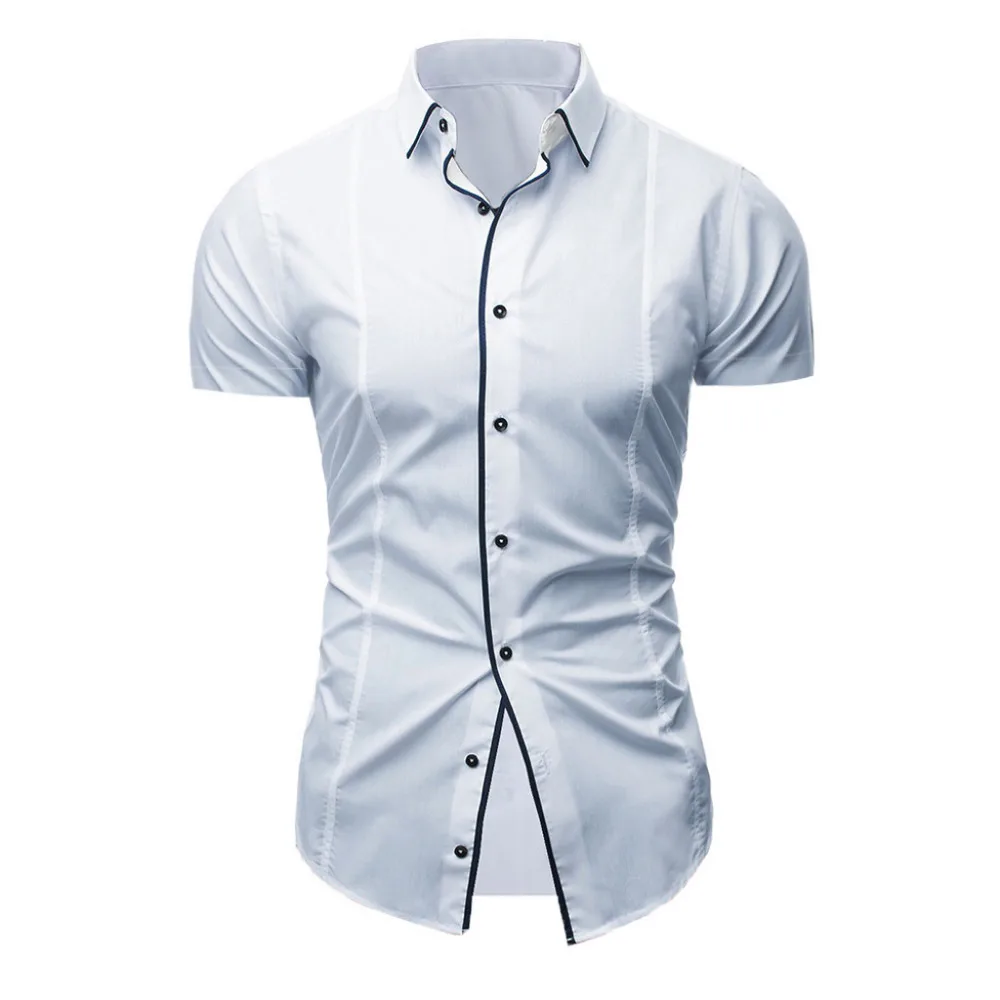 Новые стильные популярные мужские однотонные повседневные рубашки с коротким рукавом и пуговицами Топ Блузка Высокое качество comfortabe