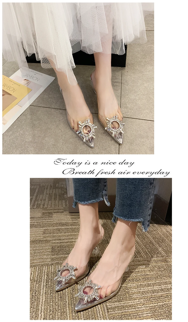 Transparent Sandals Platform Pointed Toe Crystal High Heels Clear Sandalias Women Summer Shoes Heels/6.5cm