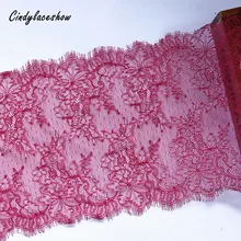 3 Meters 23cm Wide French chantilly lace off white floral embroidered lace trim with scallop eyelash edge on both sides Red Pink eyelet scallop edge jumper