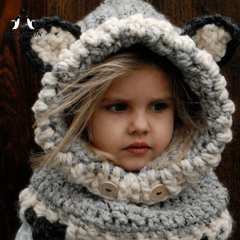 TOPMELON крутая зимняя шапка ребенок обувь для мальчиков девочек Вязаный шарф кепки очаровательны шапочка капот дети От 1 до 5 лет лиса кролик динозавр форма