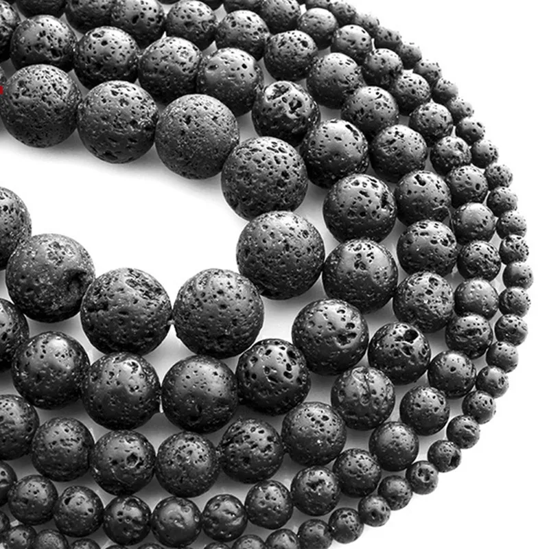 Natural Nature Black Volcanic Lava Gemstone Round Beads 15/"