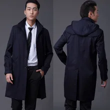 Весна осень Мужская ветровка для отдыха длинное пальто Молодежный тренд однобортный Модный с капюшоном тучный размера плюс S-6XL7XL8XL9XL10XL