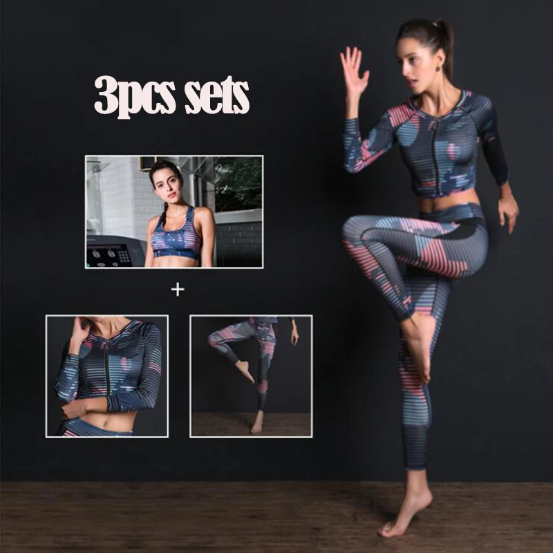 

Yoga sets Women Sport Suit Fitness Sport Wear Running Leggings set Sports bra+coat+Workout Gym Pants set Sports yoga sets