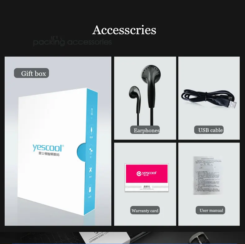 Yescool X2 Bluetooth mp4 плеер Поддержка воспроизведения музыки Видео FM радио Запись голоса обзор изображения электронная книга будильник walkman