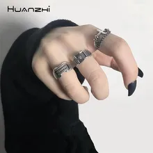 Anillos abiertos HUANZHI Vintage de Color plateado con cadena de Metal Punk, diseño de hebilla para cinturón, anillos para mujer y hombre, regalos de joyería para fiestas