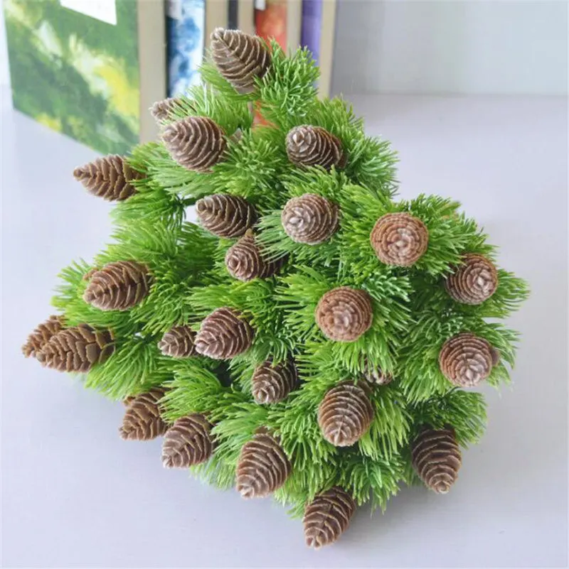 Маленькие пластиковые сосновые деревья с сосновыми орехами, искусственные цветы для Рождественского украшения дома, искусственные растения, шишка, искусственная зелень