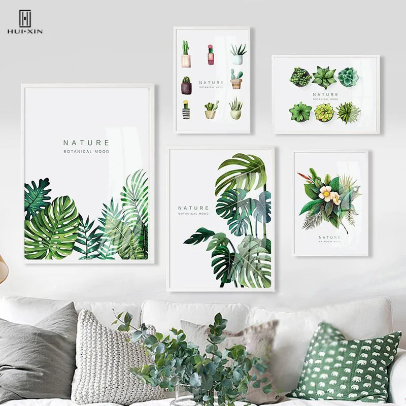 Beautiful Green Cactus Potting Prints On Canvas Paintings And Beautiful Leaves Flowers Art Wall  Pictures For Living Room Decors