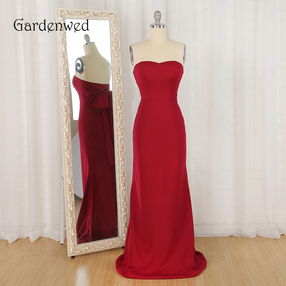

Gardenwed Red Strapless Formal Dress Long Elegant 2019 Simple Style Bow Sheath Evening Dresses robe soiree