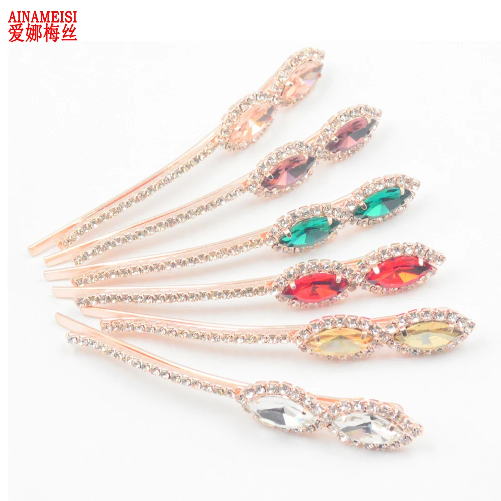 

AINAMEISI Korean Fashion Hair Accessories Hair Jewelry Rhinestone Flower Hair Clips Green Crystal Hair Bow Barrette For Women