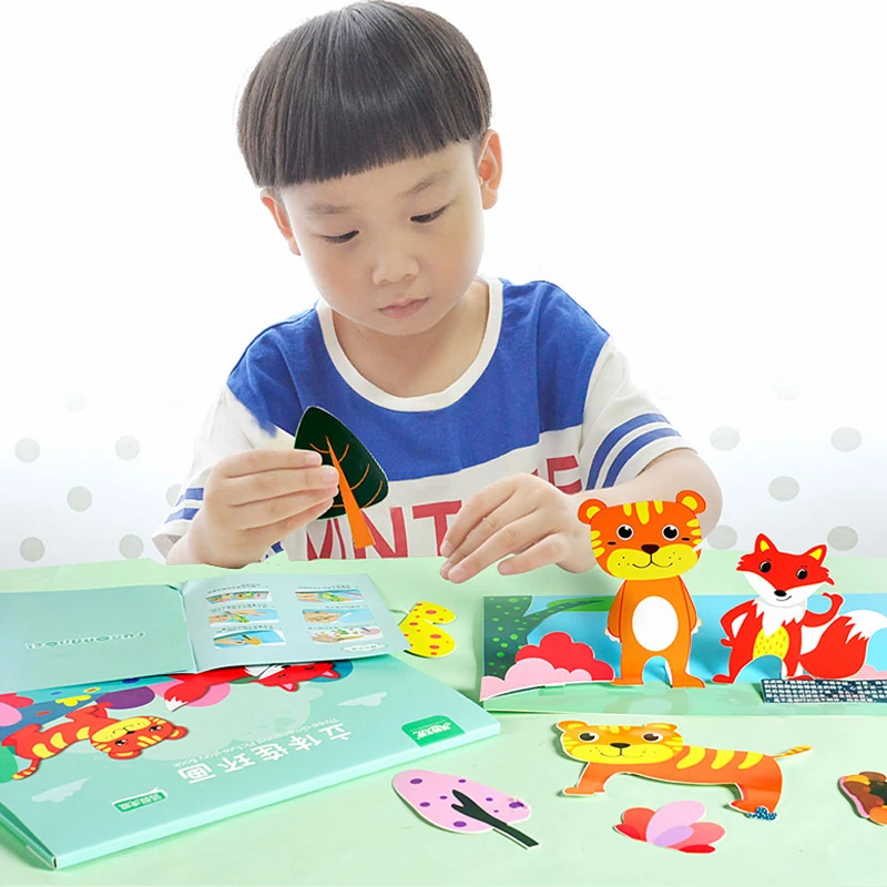 

Handmade Drawing Paper DIY Craft Toys For Children 3D Colorful Sticker Painting Toys Set Educational Development Game For Kids