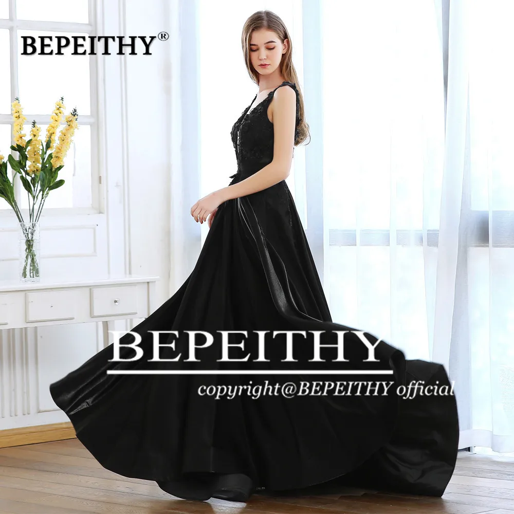 BEPEITHY Сексуальное Черное длинное вечернее платье с открытой спиной, вечерние элегантные кружевные платья в пол с глубоким v-образным вырезом, платья для выпускного вечера
