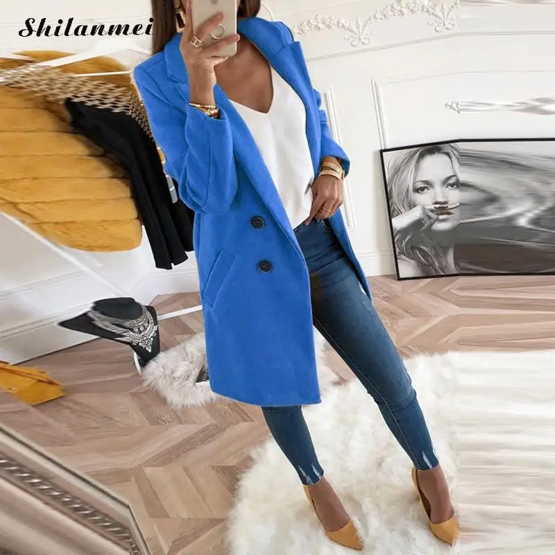 Promo  2018 New Women Long Sleeve Turn-Down Collar Outwear Jacket Wool Blend Coat Casual Autumn Winter Ele