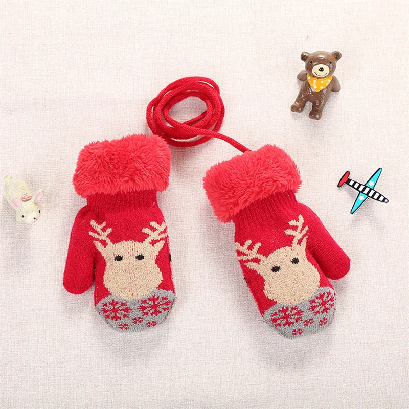 Baby Gloves Kids Mittens Baby Accessories Cartoon Deer Knit Flap Cover Gloves Toddler Thicken Patchwork Hot Winter Warm Gloves (6)