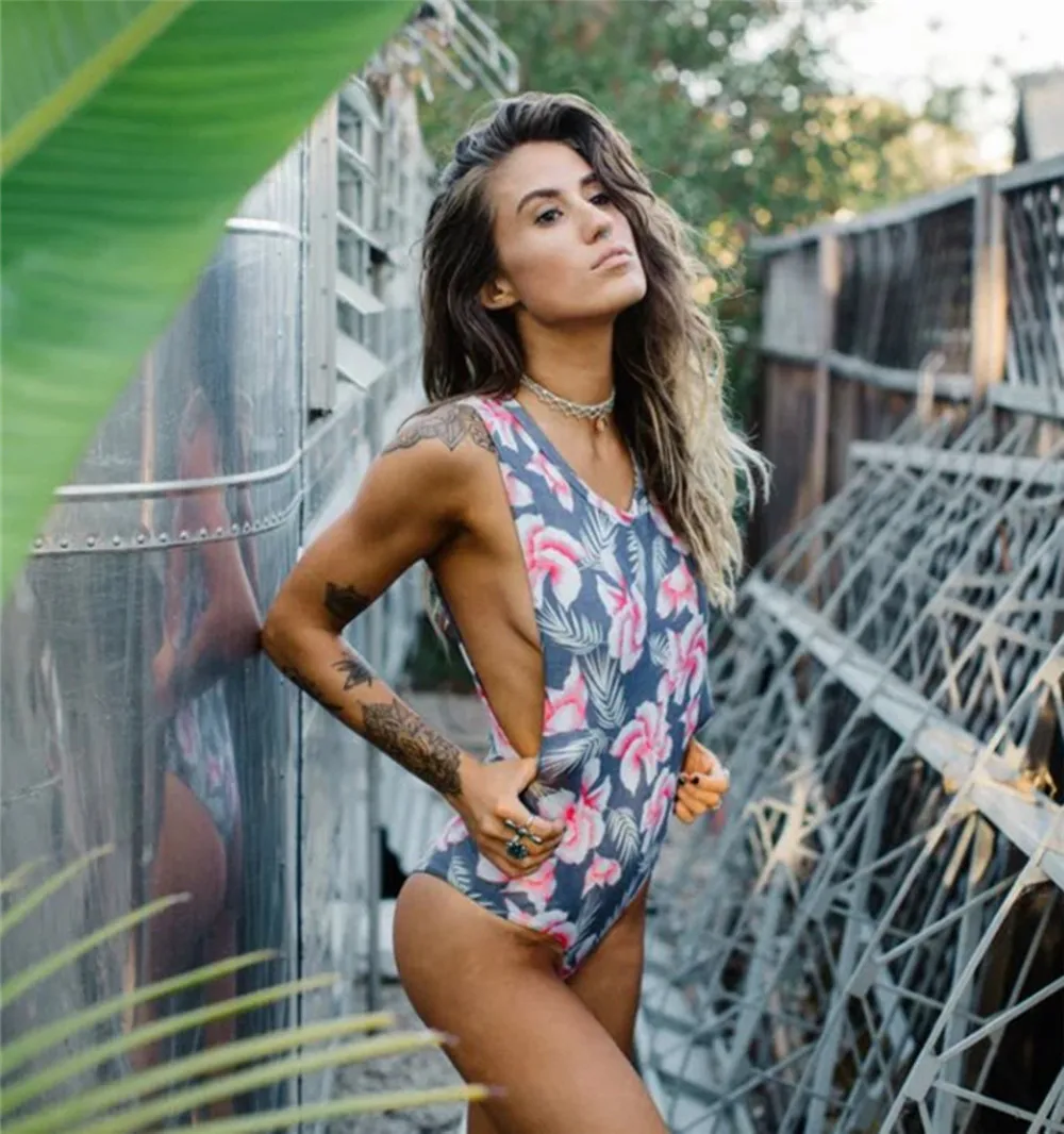 

one-piece swimsuit flower printing Swimwear hollow out bikini bathing suit high waist swimsuit women summer swimming wear