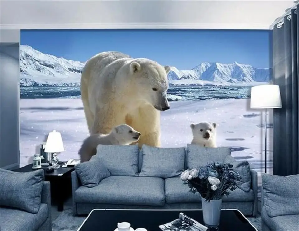 На заказ 3D Фото Обои фреска гостиная диван ТВ фон обои полярный медведь мать и ребенок фотообои домашний декор