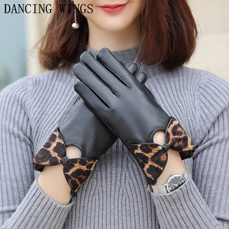 leopard leather gloves