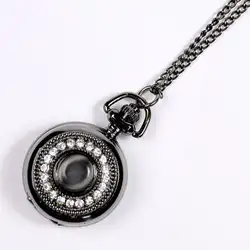 Стильные и благородные Ретро кошачий глаз маленькие изысканные карманные часы с бриллиантами классические черные карманные часы с necklace ем