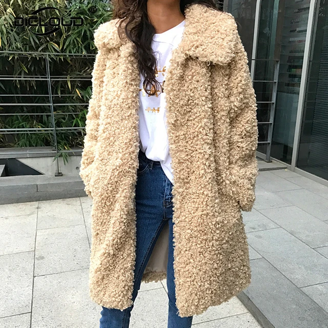 Hot Long Lamb Faux Fur Coats Women Fluffy Curly Hairy Wool Fur Coat