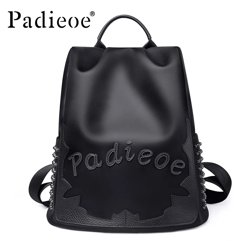 

Padieoe New Nylon Women small Backpacks Luxury Brand Genuine Leather mini Female bag pack Fashion Lady Daypacks School Bags