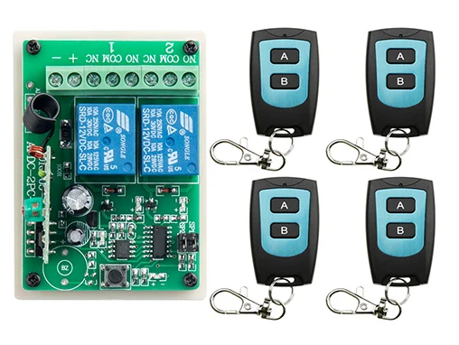 

DC 12V 2CH Learning Code Wireless Remote Control Switch System teleswitch 1* Receivers and 4*Transmitter applicance garage door