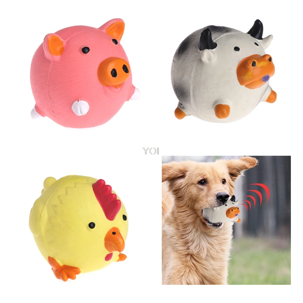 

Pet Squeak Toys Cats Dogs Balls Cute Pig Cow Chicken Squeaker Latex Chew Bite Teeth Cleaning Pet Supplies