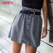 Клетчатая юбка женская с высокой талией Мини юбка летняя женская короткая юбка с рюшами сексуальная оборка Кнопка Вниз Повседневная вечерние клубная одежда